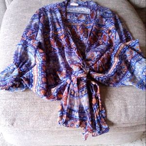 Free People wrap or tie chiffon blouse with a little sparkle.  Never worn